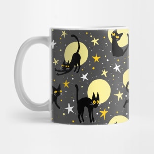 Moonlit Cats on Grey Mug